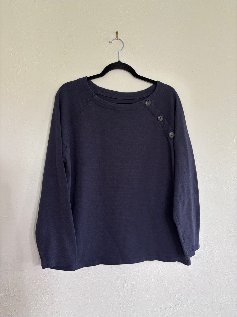 LOFT Women's Dark Blue Long Sleeve Top with Button Accents